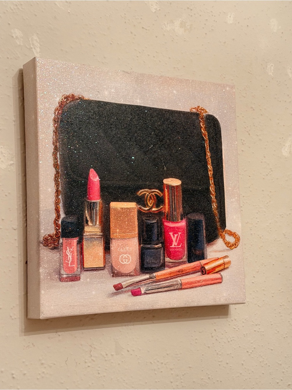 Glam Cosmetic Small Canvas Art Of Black Handbag